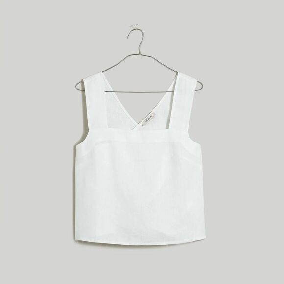 Madewell 100% Linen Cross-Back Sleeveless Top in Eyelet White Size 10 NWT NL035 - Picture 5 of 11